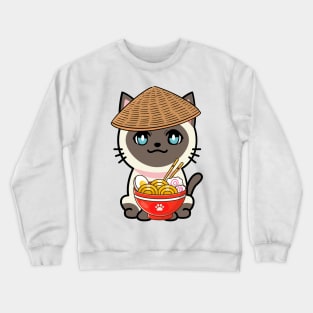 Funny siamese cat is eating noodles Crewneck Sweatshirt